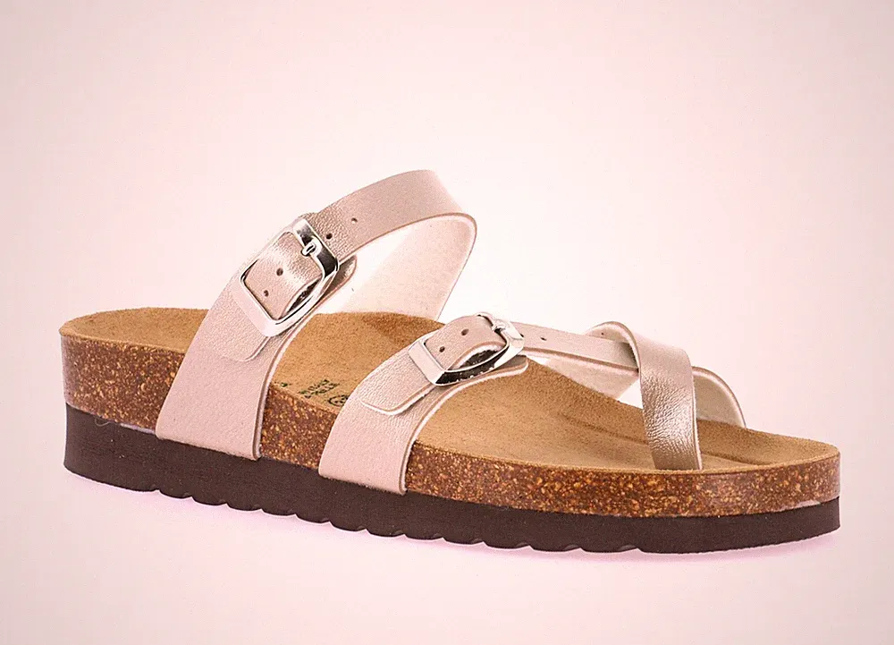 Grunland Hola CB2438-11 Platin Keilabsatz 4 cm Slipper Sandalen Zehentrenner