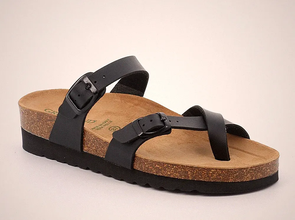Grunland Hola CB2440-11 Schwarz Keilabsatz 4 cm Slipper Sandalen Zehentrenner