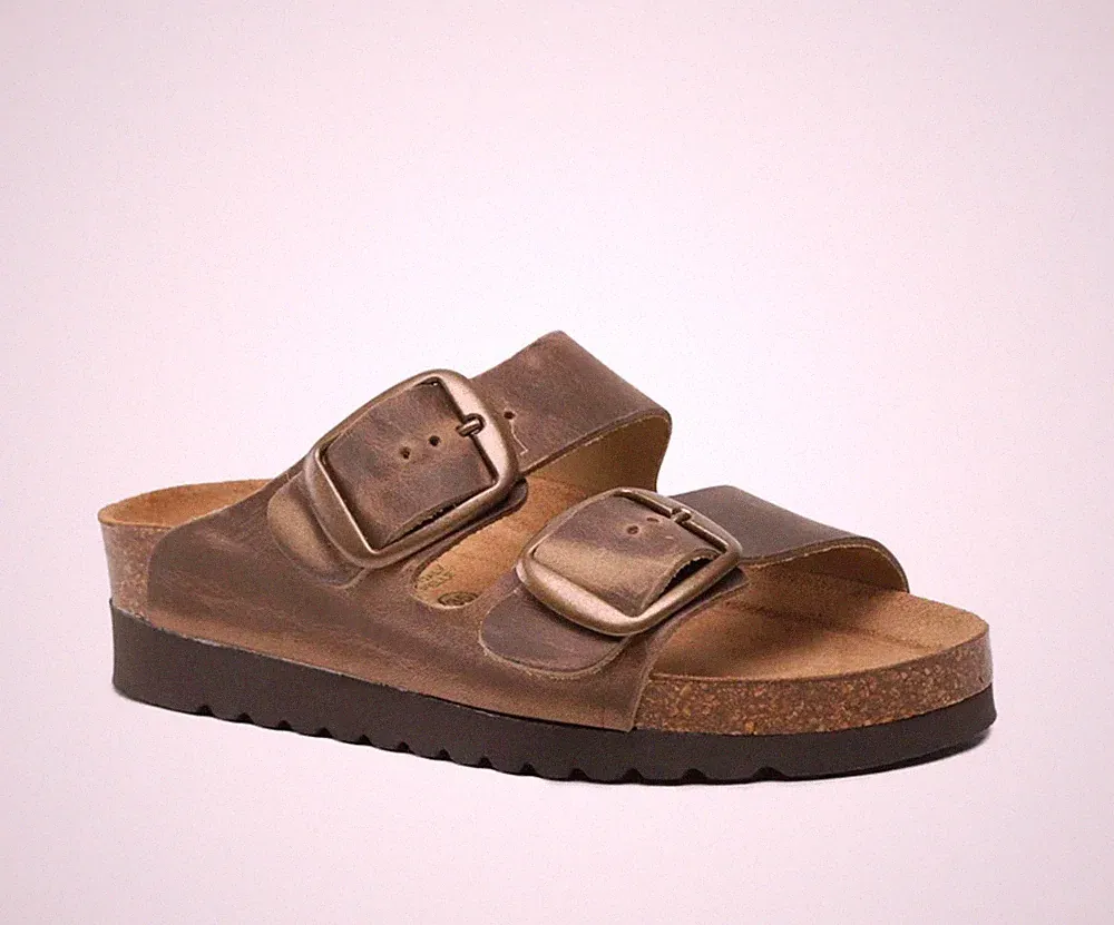 Grunland Hola CB2680-11 Hausschuhe Sandalen Leder braun Keilabsatz 4,5 cm SALE