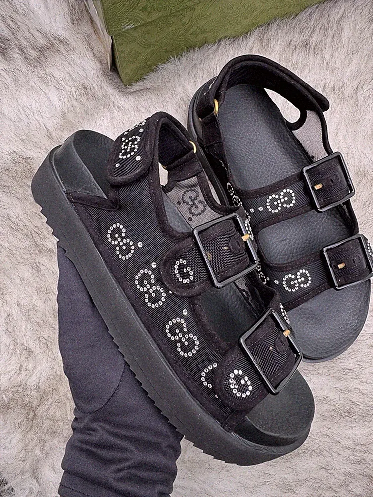 Gucci Crystal GG Sandalen | Schwarz | Größe UK6 & UK8 | Hausschuhe Riemen Plateau