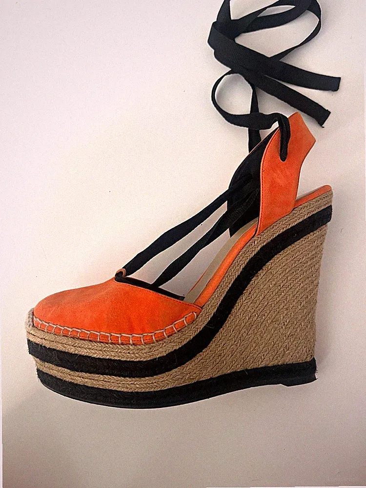 Gucci Damen Espadrille High Heels Wedges Wildleder Keilabsatz