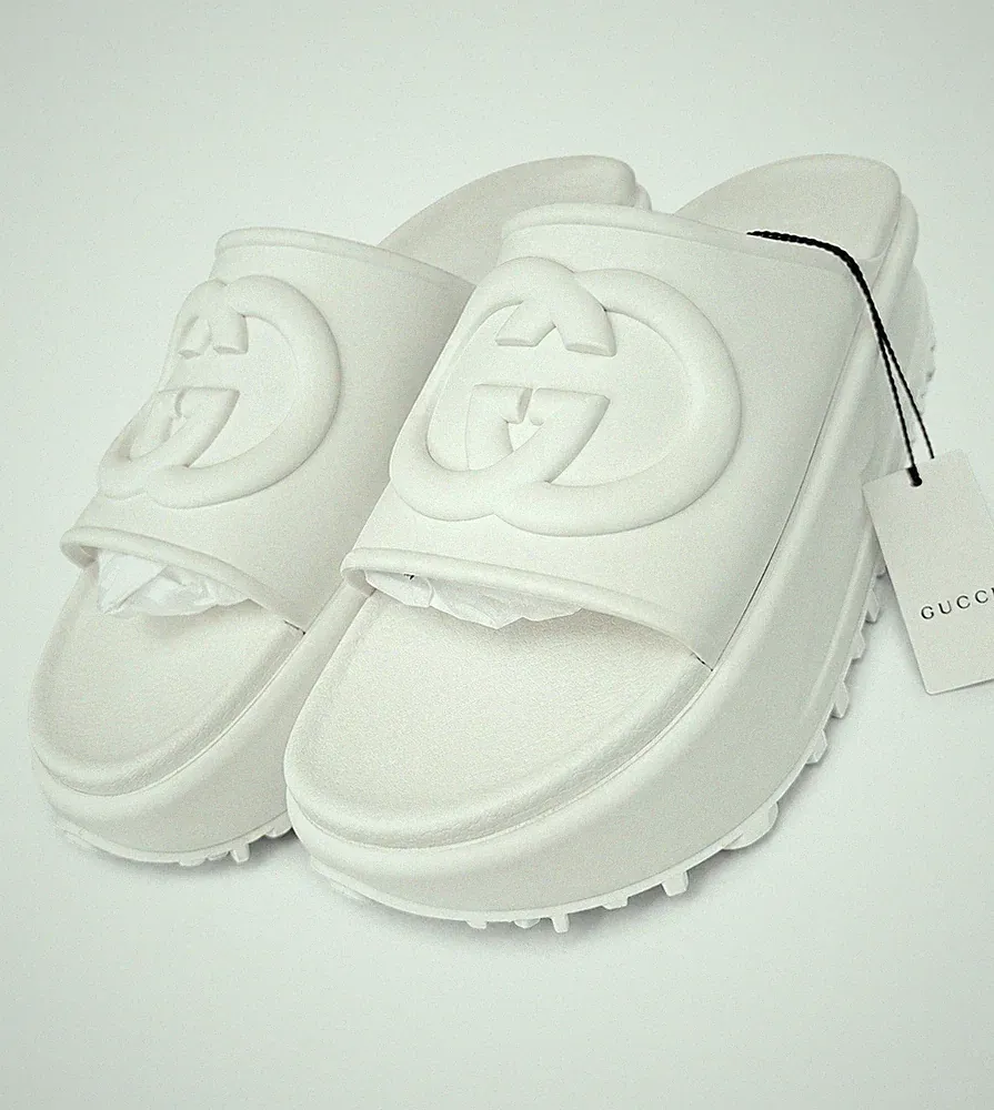 Gucci Damen Gummi Sliders ineinandergreifende GG Off White Sandalen Größe 8UK/EU41