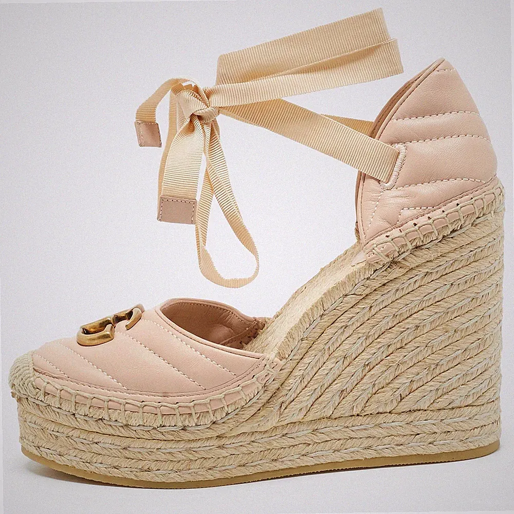 Gucci Espadrilles GG Marmont Größe 37 Rosa Leder Keilabsatz