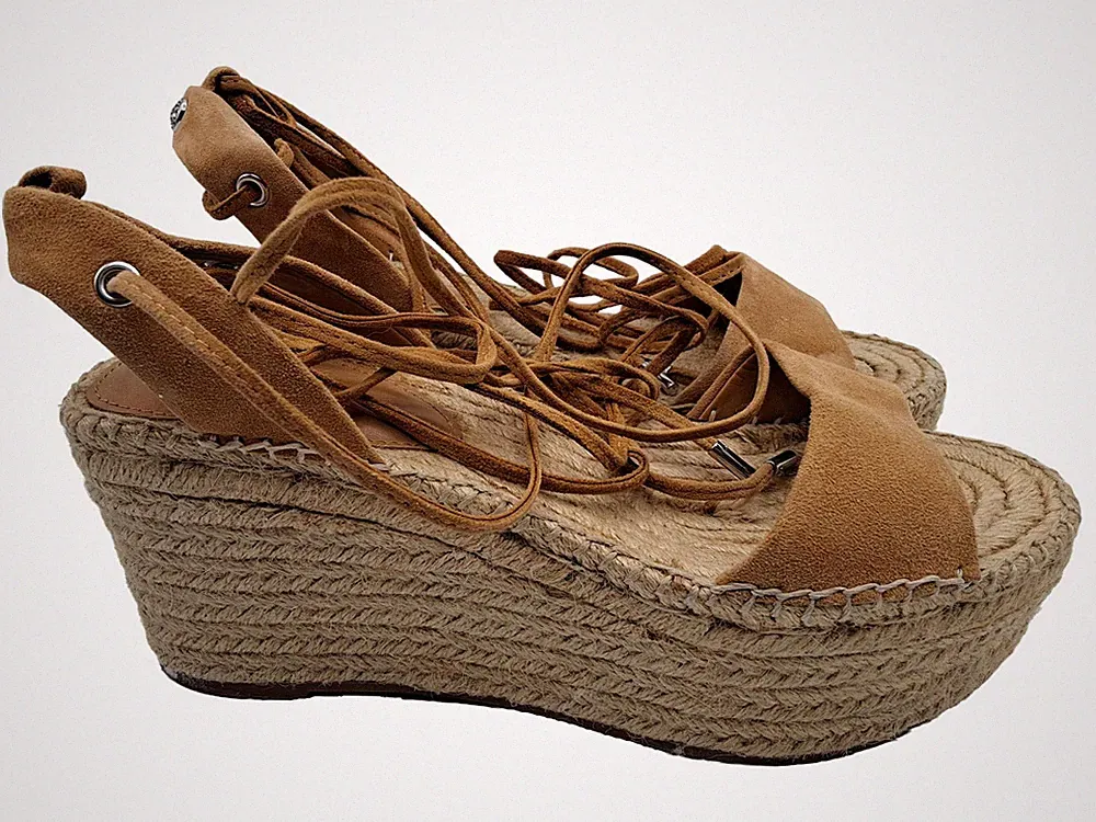 GUESS Damen Espadrilles Keilabsatz Sandalen Schnürung Braun Gr. 40