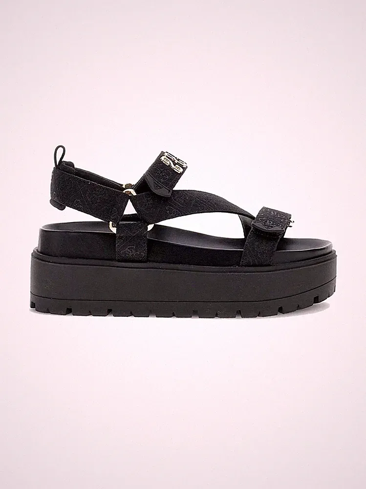 GUESS Damen Größe 40. Schwarze Sandale mit Keilabsatz 5 cm. FLJFTTFAL03