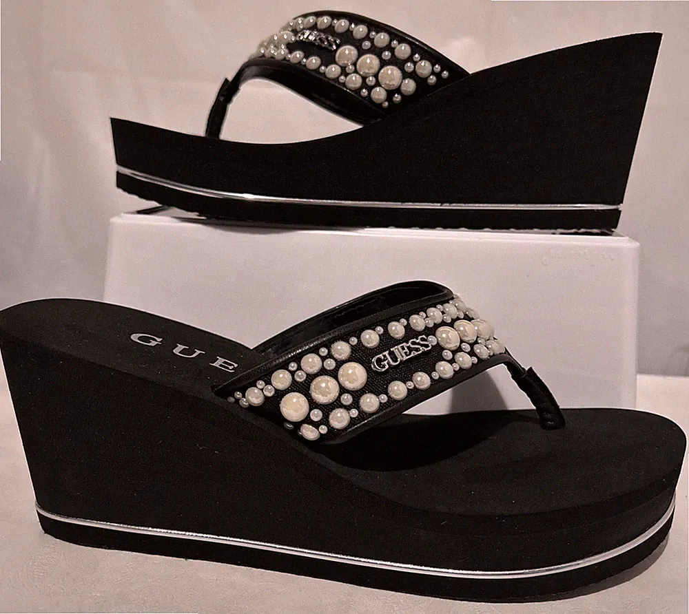 Guess Silus Damen-Sandalen Plateau-Flip-Flops schwarz Größe 7 UK