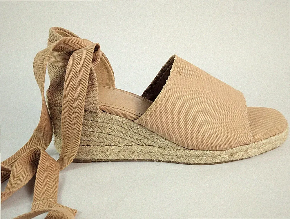 H+M Canvas Keilabsatz Espadrilles UK 7 EU 40 Neu Mit Defekt