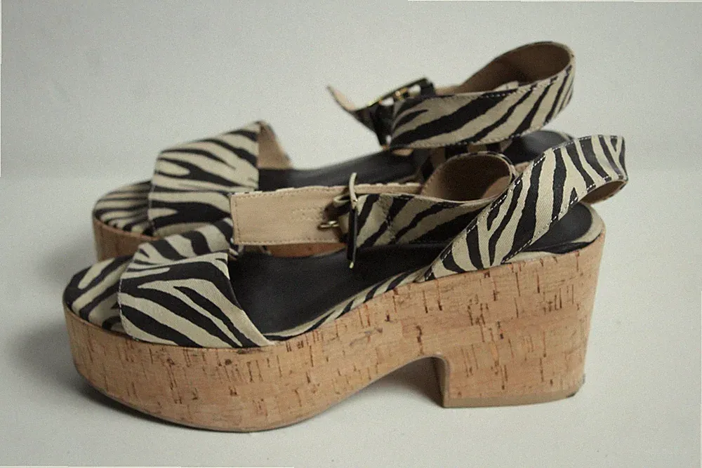 H&M Damen-Heels Kork Keilabsatz Zebramuster – Größe 5 (ba13)