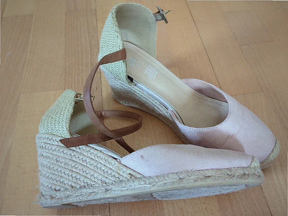 H&M Sandale Sandalette Espadrilles mit Keilabsatz Rose Beige Braun Gr.39