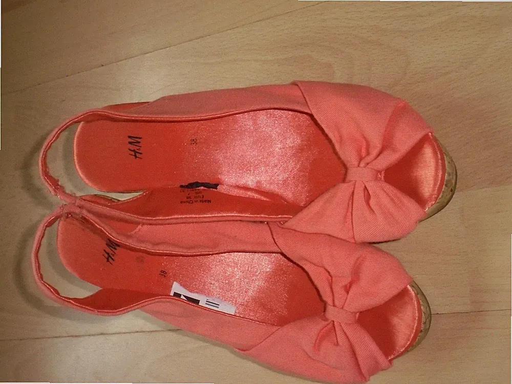 H&M Stoff- Sandale Keil- Absatz Kork 9cm orange Gr.38