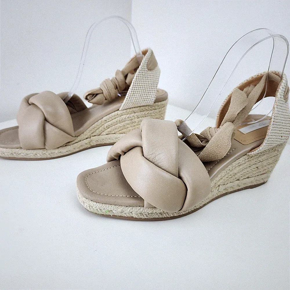 H&M Women Ankle Straps Espadrille Platform Wedge Sandals Size 10 Beige