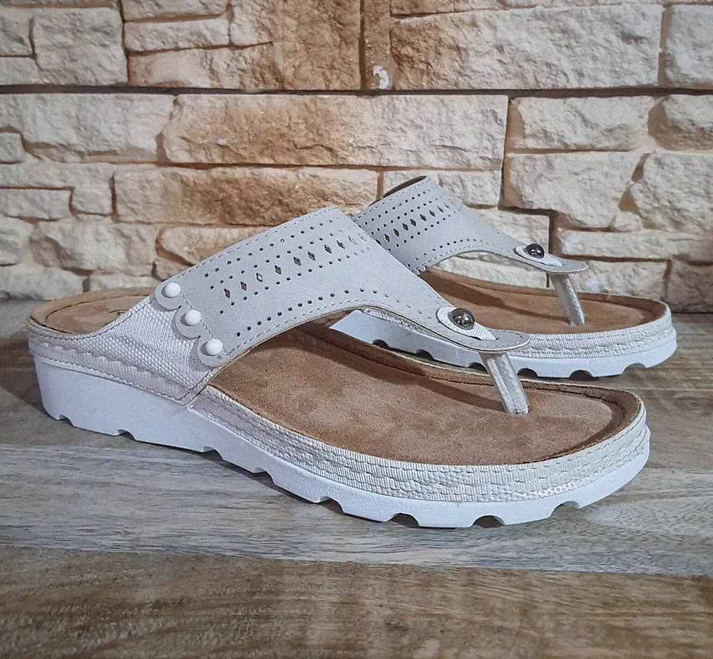 Hausschuhe Frau Beige Riposella WB00BX Flip-Flops Komfort Plantar Weich IN Leder
