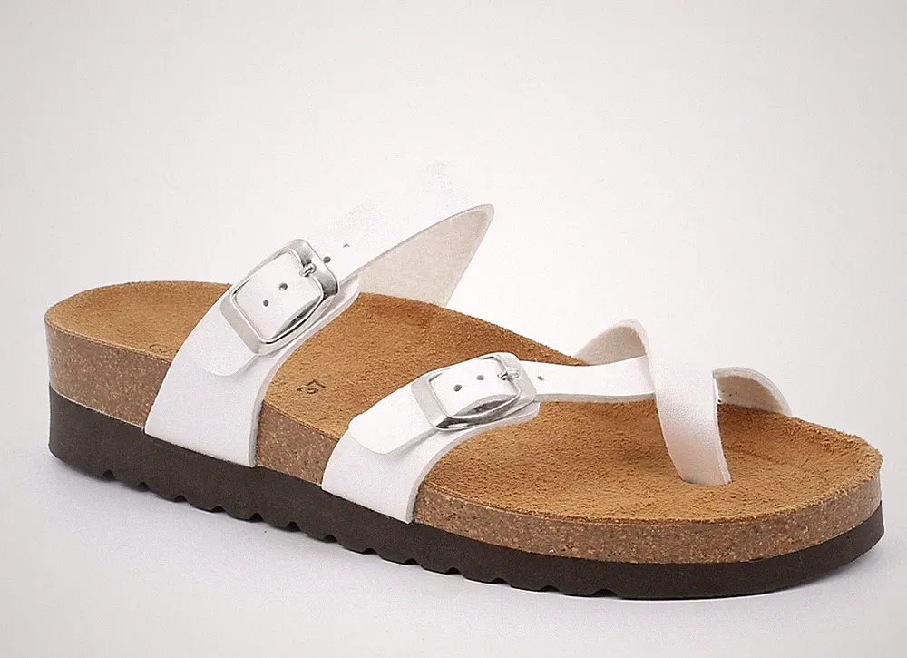 Hausschuhe Sandalen Zehentrenner Grunland Hola CB2438-11 perlweiß Keilabsatz 4cm SALE