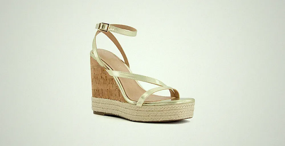 Head over Heels By Dune Kaylin Damen Keilsandaletten Gold Wedges Plateau Gr. 40