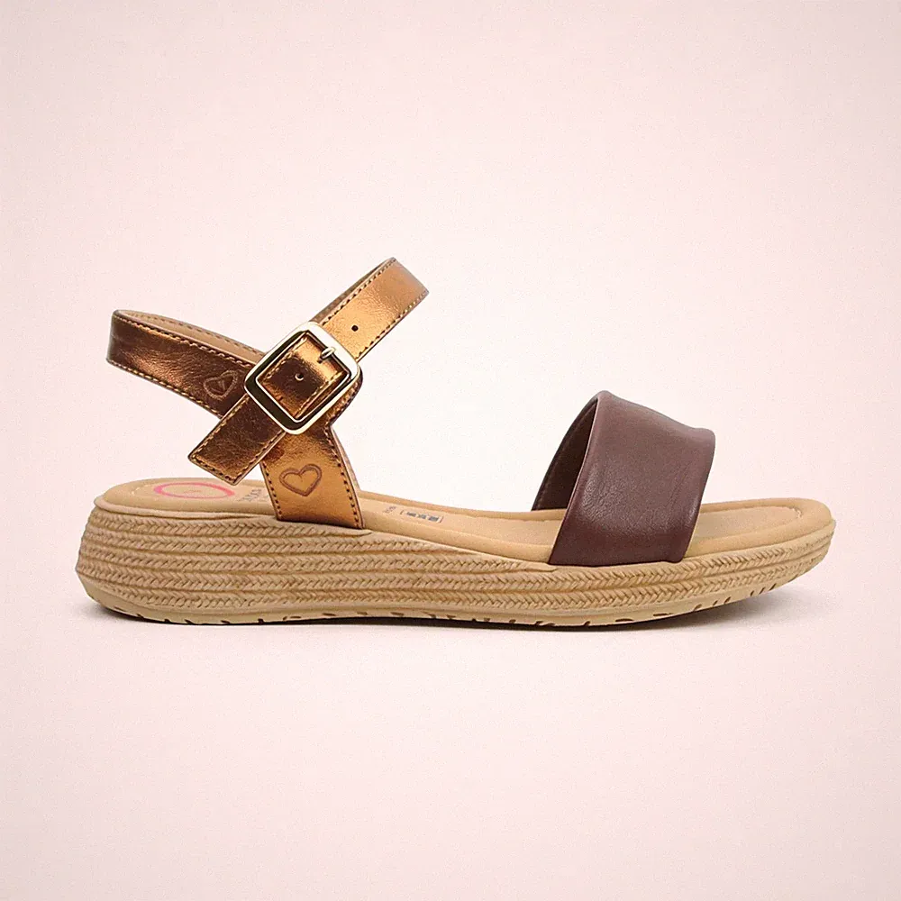 Heavenly Feet Sara Damen-Plateausandalen Synthetik Schnalle schokoladenbraun bronzefarben