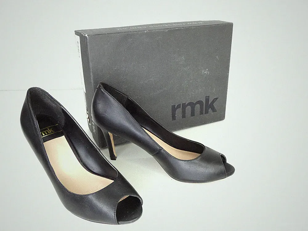 Heels Pumps Fearn RMK Schwarz Leder Peeptoe Classic Stiletto EU 38 UK 5