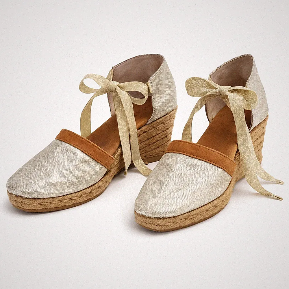 Heidi Klein Espadrille Keilsandalen goldfarben zum Binden geschlossene Zehe Urlaub Sommer UK 6