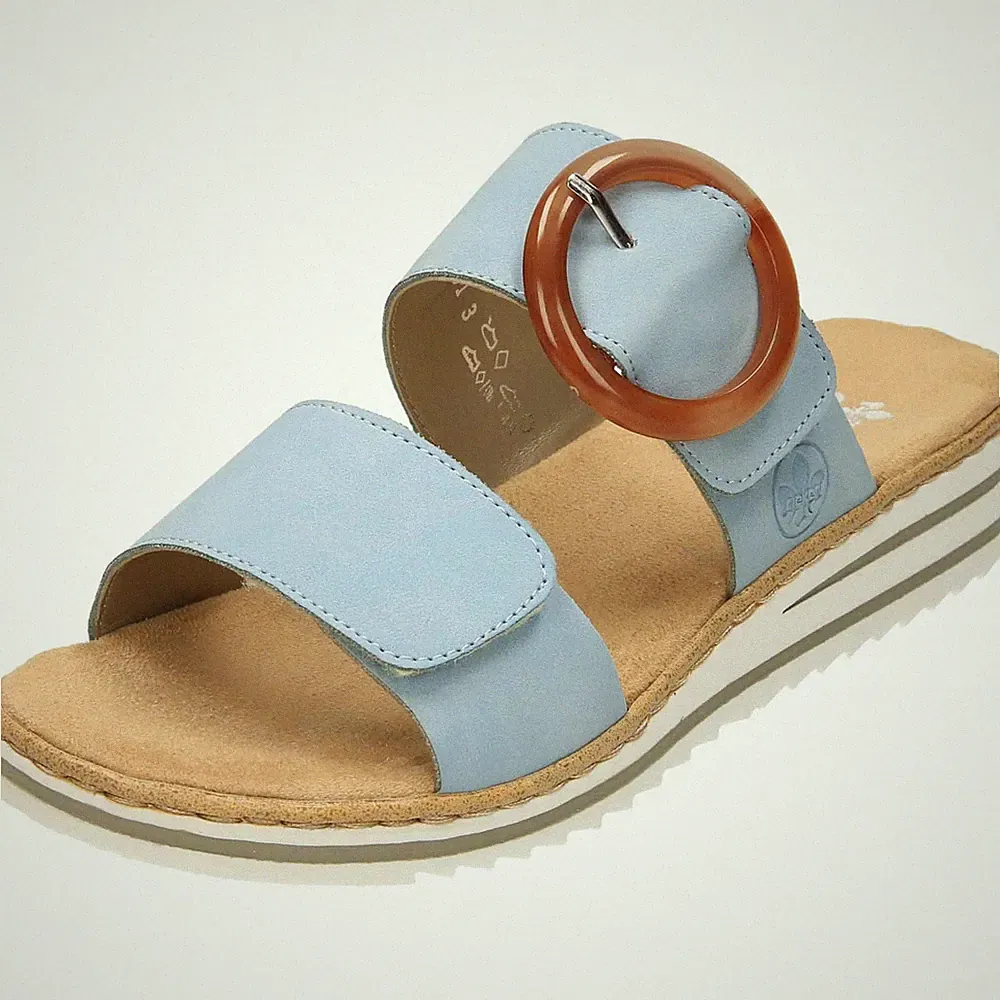 Hellblaue Pantoletten Sandalen niedriger Keilabsatz V0692-10 offene Zehenpartie Slipper Schuhe