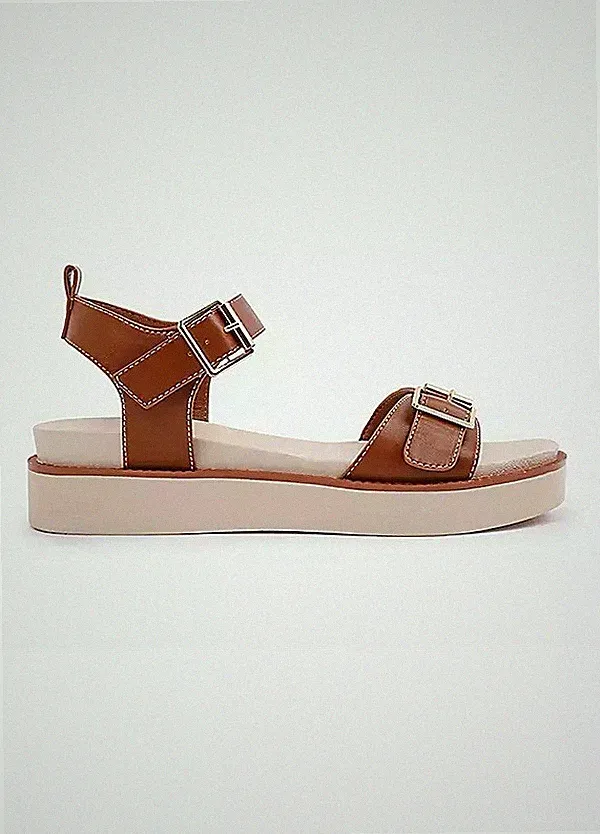 Hellbraune Isabel Plateau-Sandalen mit doppeltem Schnallenriemen – Größe 8 – LB 4748