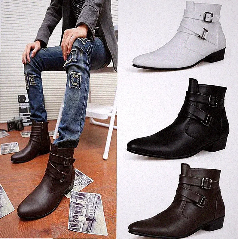Herren Spitz Zulaufend Stiefeletten Leder Oxofrds Versteckter Keil Rv Hoch Pumps