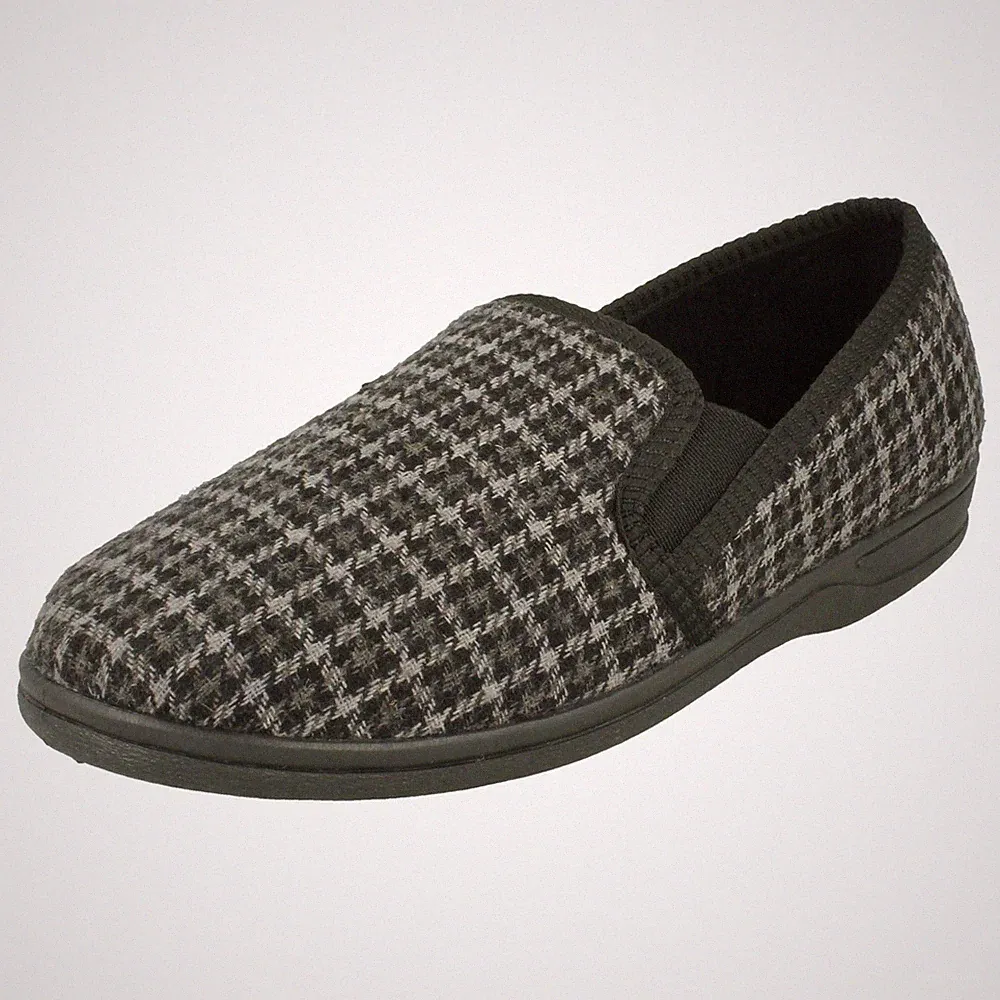 Herren Spot On Lässige Slipper Mit Karomuster Und Keilabsatz * Mason *