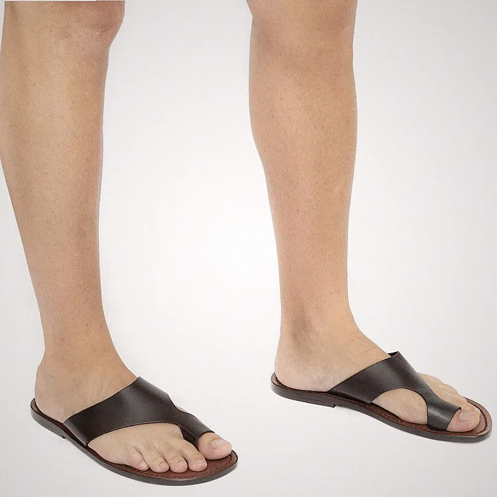 Herren Zehentrenner Slipper Leder braun Handarbeit Ledersohle