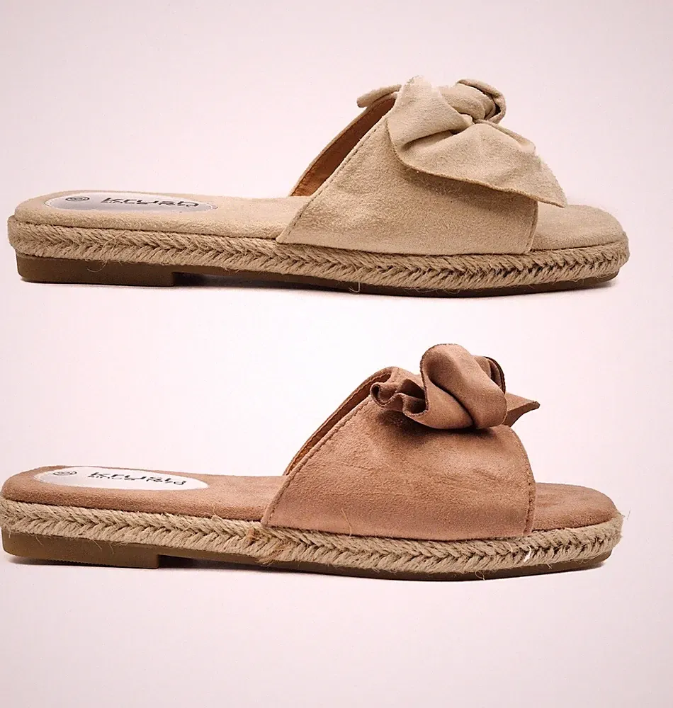 Hessische flache Damen-Sandalen Sommer Slipper Keilabsatz nude Schleife Flip-Flops Größe UK 3–8