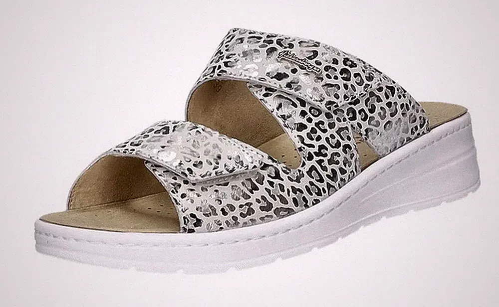 Hickersberger Pantolette Grau Silber Leopard Schlappen Hausschuh Slipper Einlage