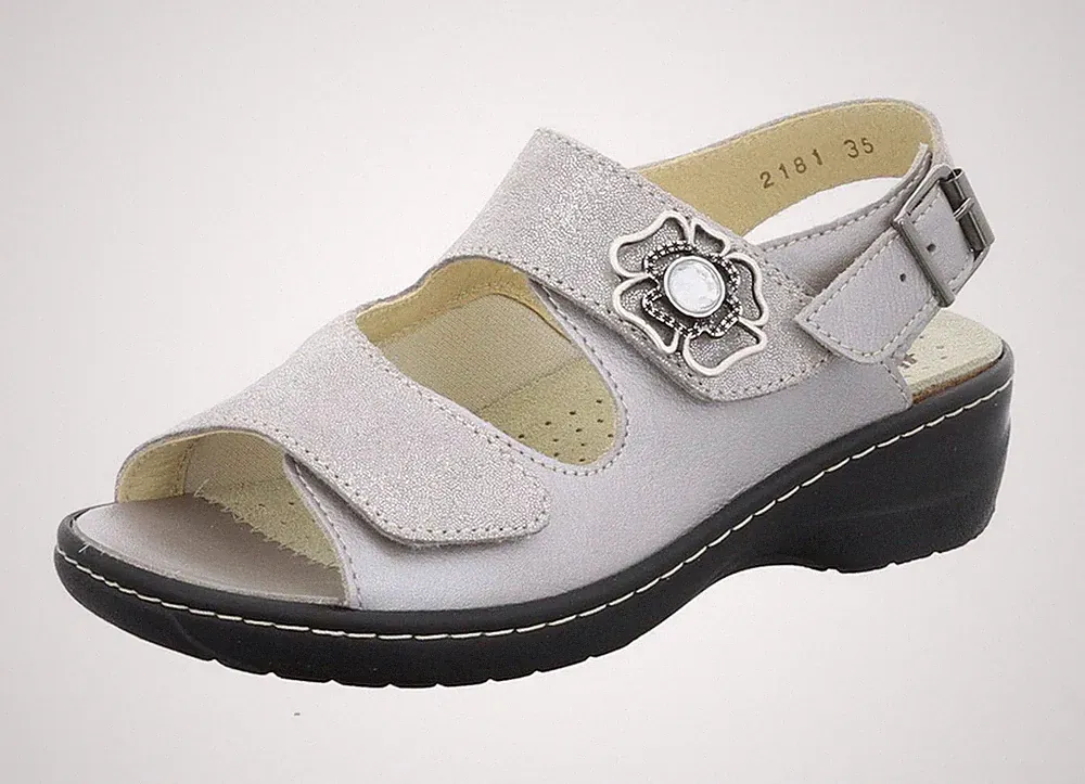 Hickersberger Sandale Grau Silber Leder Riemchen Sandalette Einlage Extraweit