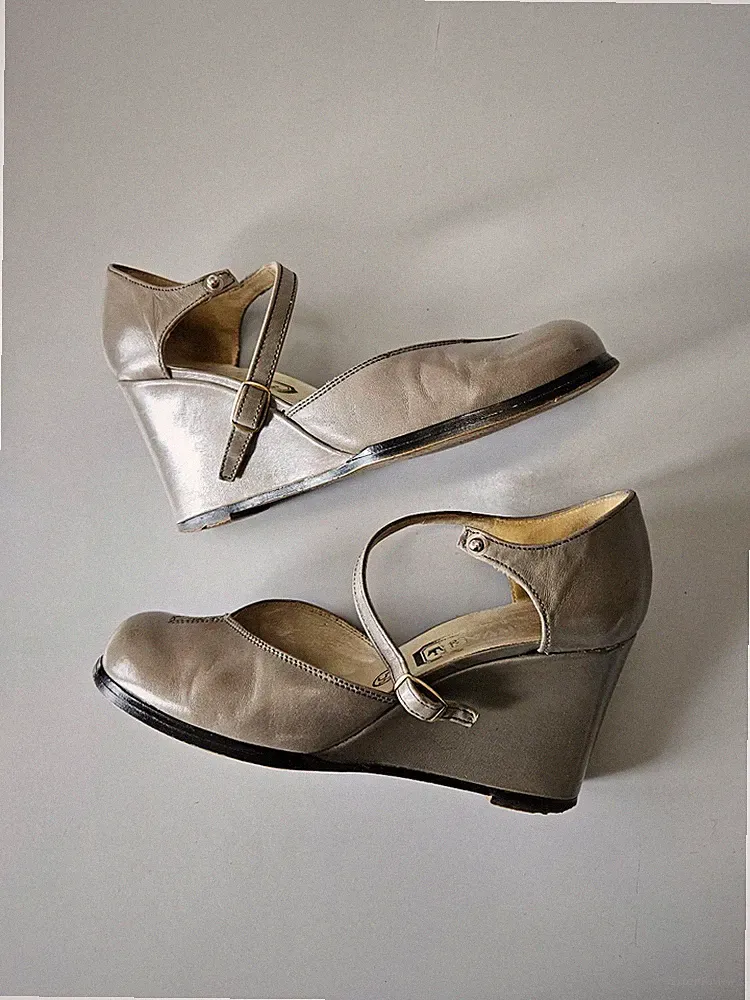 High Heels Keil-Pumps, Riemchen-Pumps Voll-LEDER, 8cm Keil Gr. 39 Vintige