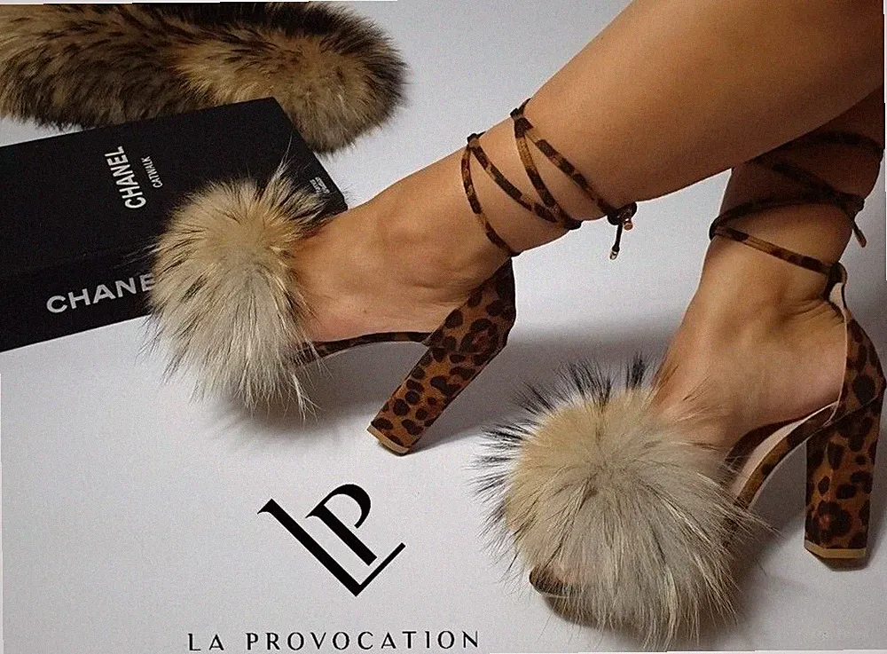 High Heels Pumps La Provocation Stilettos Sandaletten Pelz Party Luxus