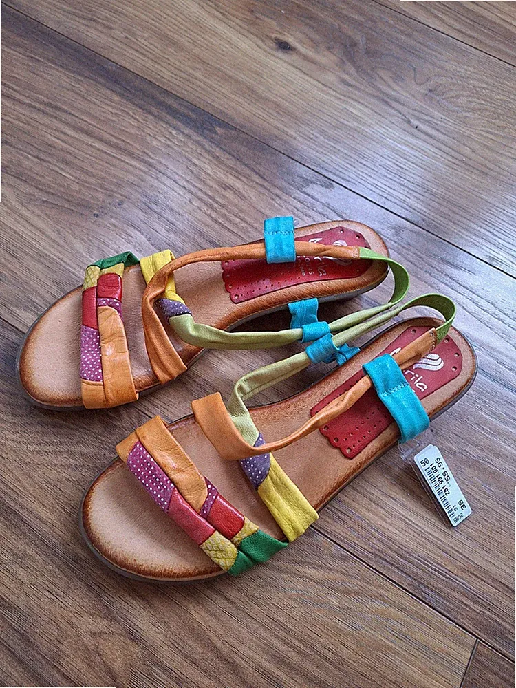 Hochwertige MARILA Sandalen bunt Glitzer Gr. 39 weiches Echtleder 3,5 cm Absatz