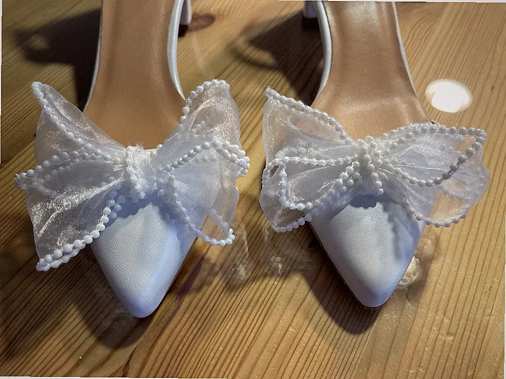 Hochzeitschuh, Brautschuh, Schleifen Heels Gr. 37, Elfenbein Neu