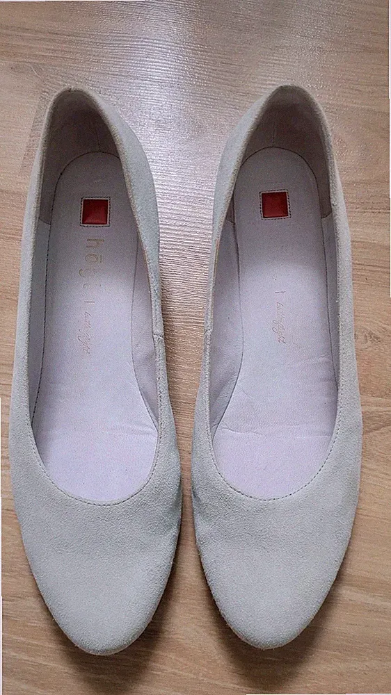 Högl 39 6 Pumps Leder Ballerina Keilabsatz Hellgrau Velour Damen Keilpumps #104#