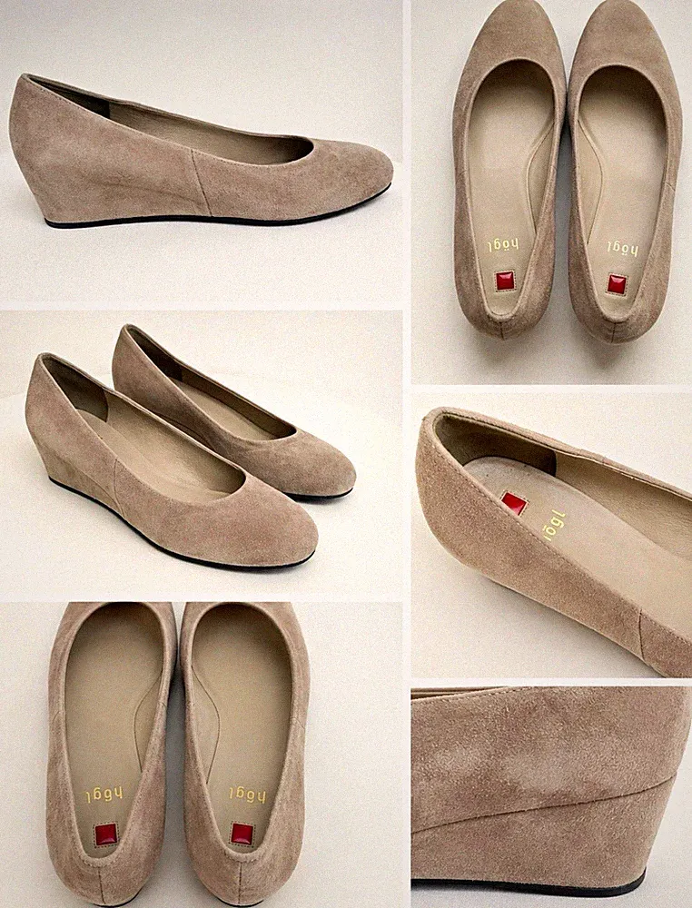 Högl Damen Ballerinas Beige Wildleder Keilabsatz Slip-On EU 38,5