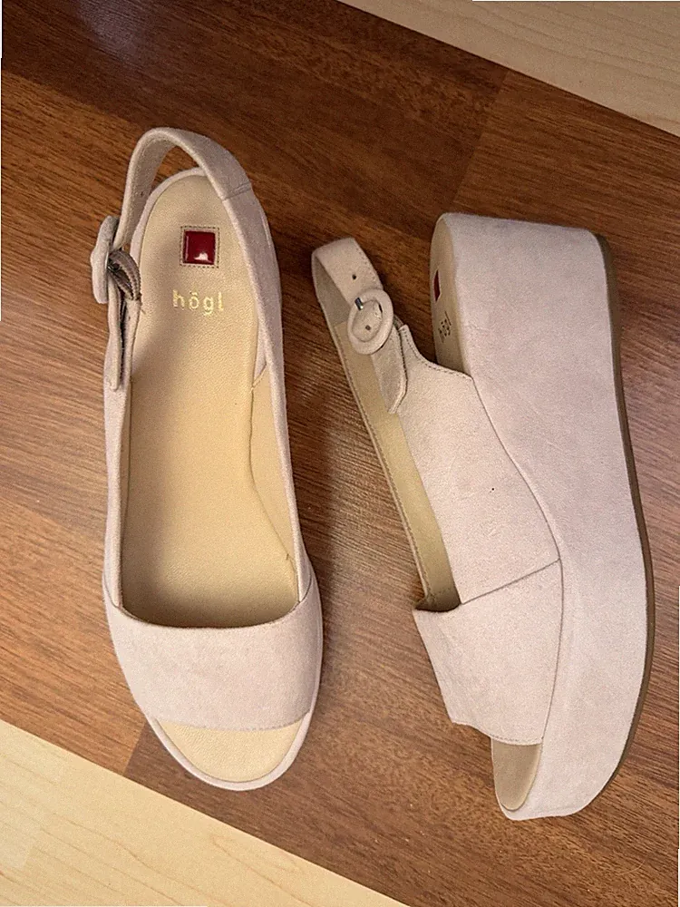 Högl Damen Plateau-Sandalen Wildleder EU 39 Rosa Keilabsatz Peep-Toe Slingback
