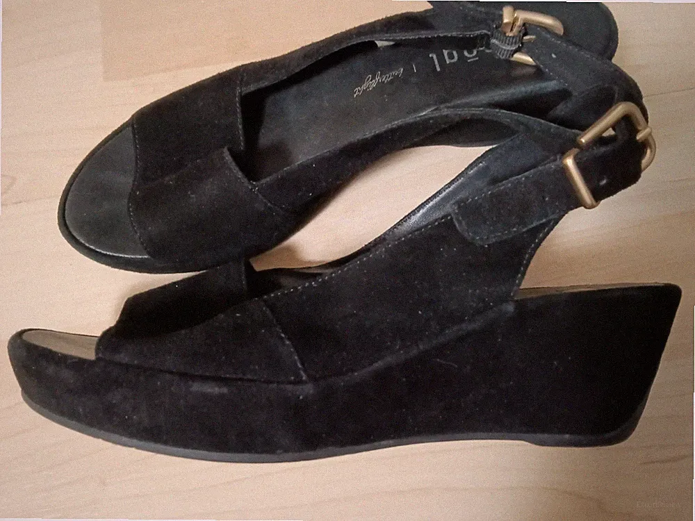 Högl Damen Pumps Peep Toe Slingback Größe 4,5 37,5 Schwarz Wildleder Keilabsatz