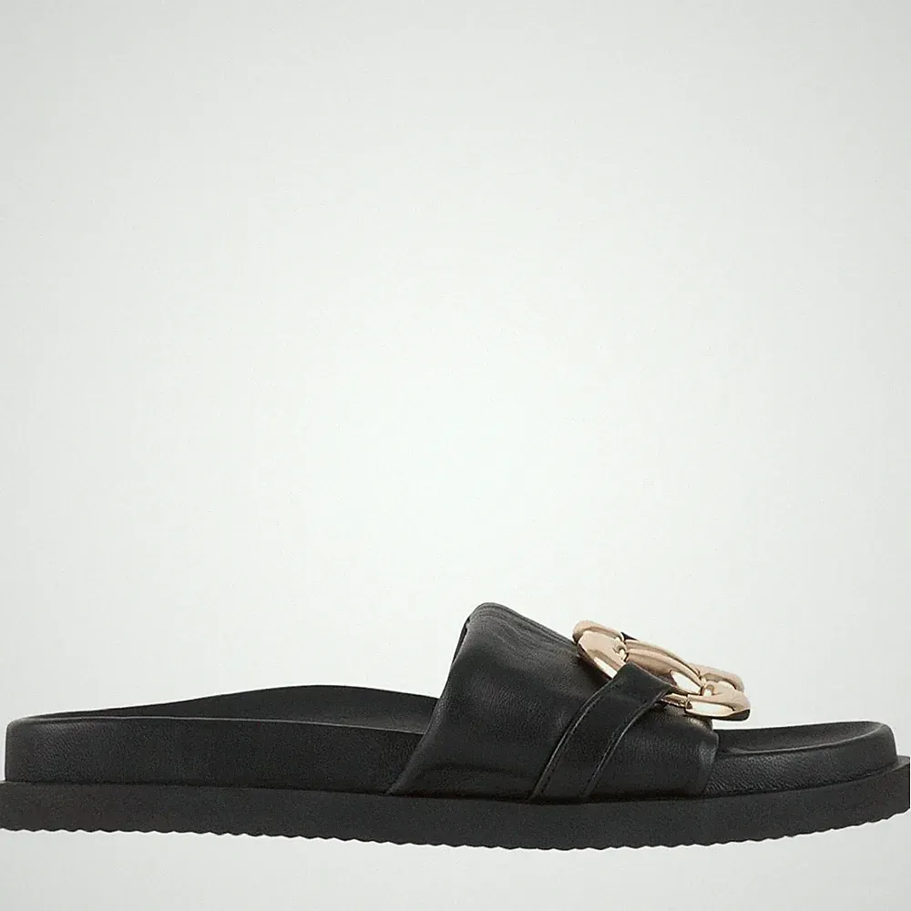 Högl Emmy Damen Schwarze Leder Keilabsatz Pantoletten Peeptoe 5100820-0100