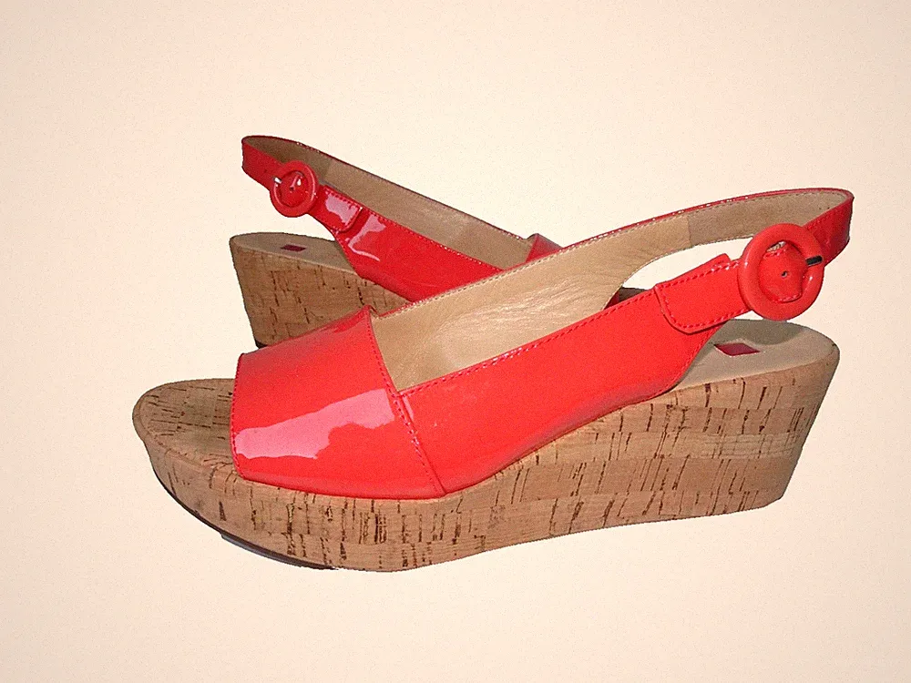 HÖGL Keilsandaletten Sandalen Wedges Lackleder Korallrot Gr. 38.5