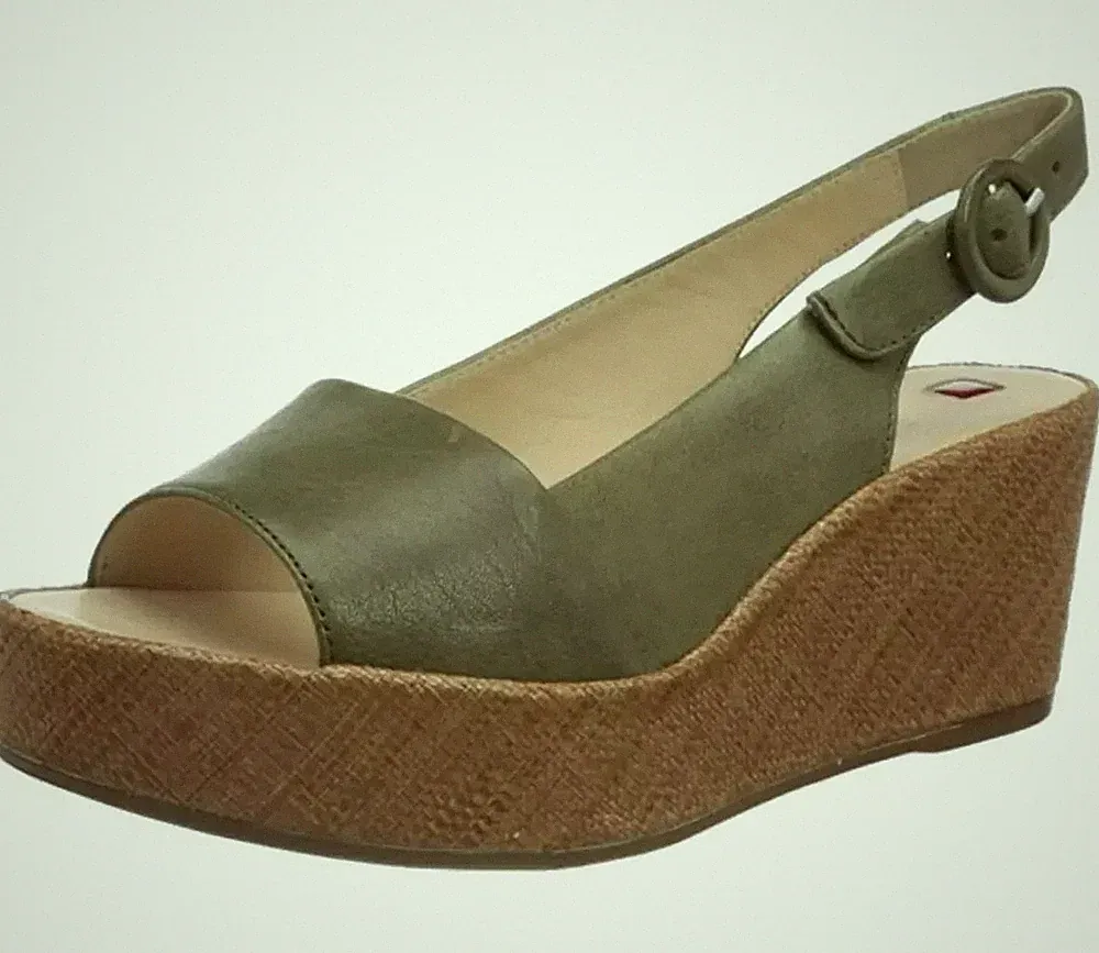 Högl Seaside Damen-Sandalen UK 8 grün Leder Plateau Keilabsatz Fersenriemen