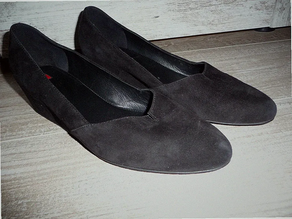 HÖGL Velour Leder Pumps Schuhe schwarz Gr. 39 / 6 Keilabsatz