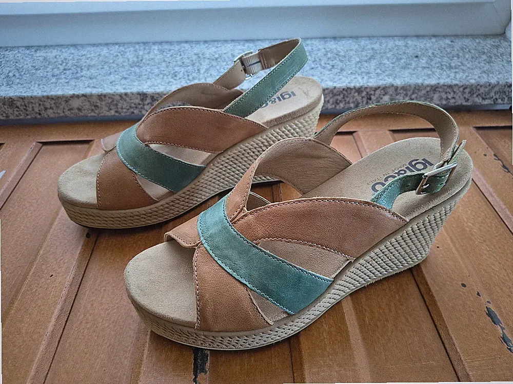Hohe Sandalen Keilabsatz Sandaletten 38 braun blau bunt