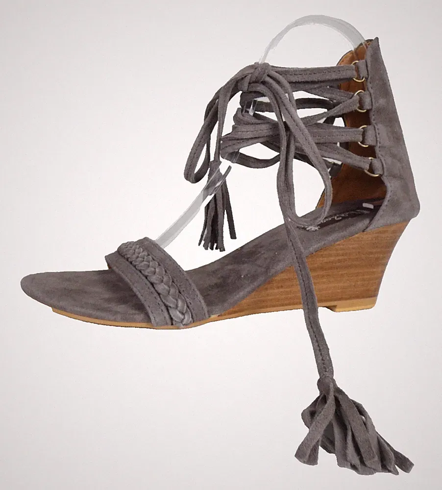 Hot Lava Grey Suede Lace Up Wedge Sandals UK 5 EU 38 Boho Festival Resort Wear