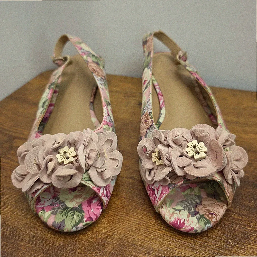 Hotter Betsy Peeptoe Slingback Sandalen in Rose Floral UK 5 sehr guter Zustand ungetragen sehr guter Zustand