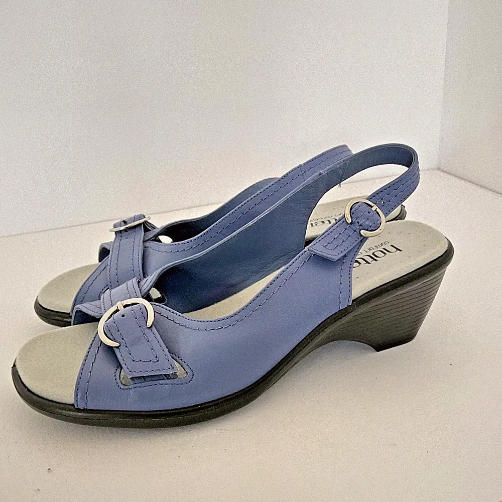Hotter blaue Leder-Sandalen Kiwi Größe 5/38 niedrige Keilabsätze bequem sehr guter Zustand LESEN **