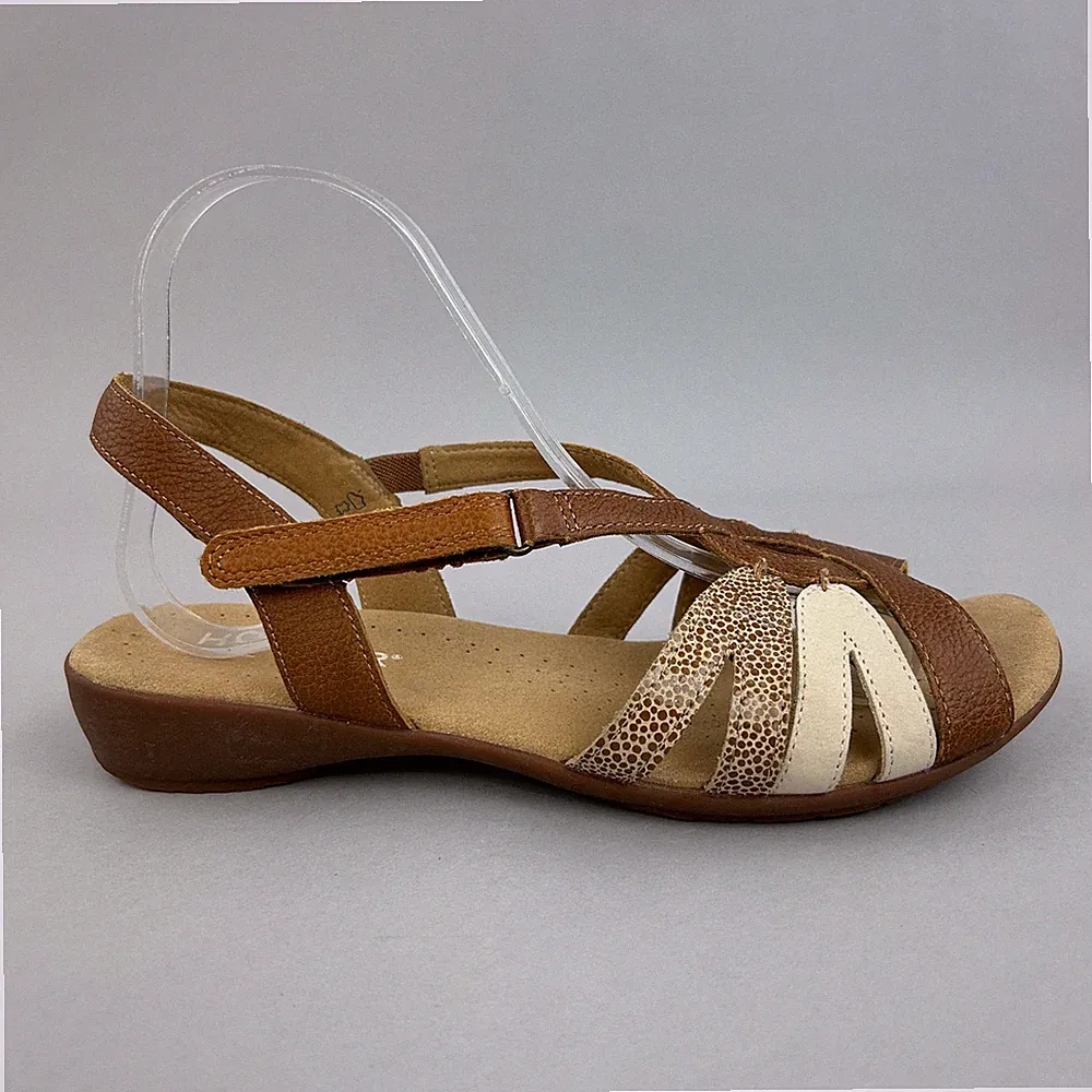 Hotter Flare braune Leder Low Heel Riemchen Sommer Slingback Sandalen Gr 41 UK7