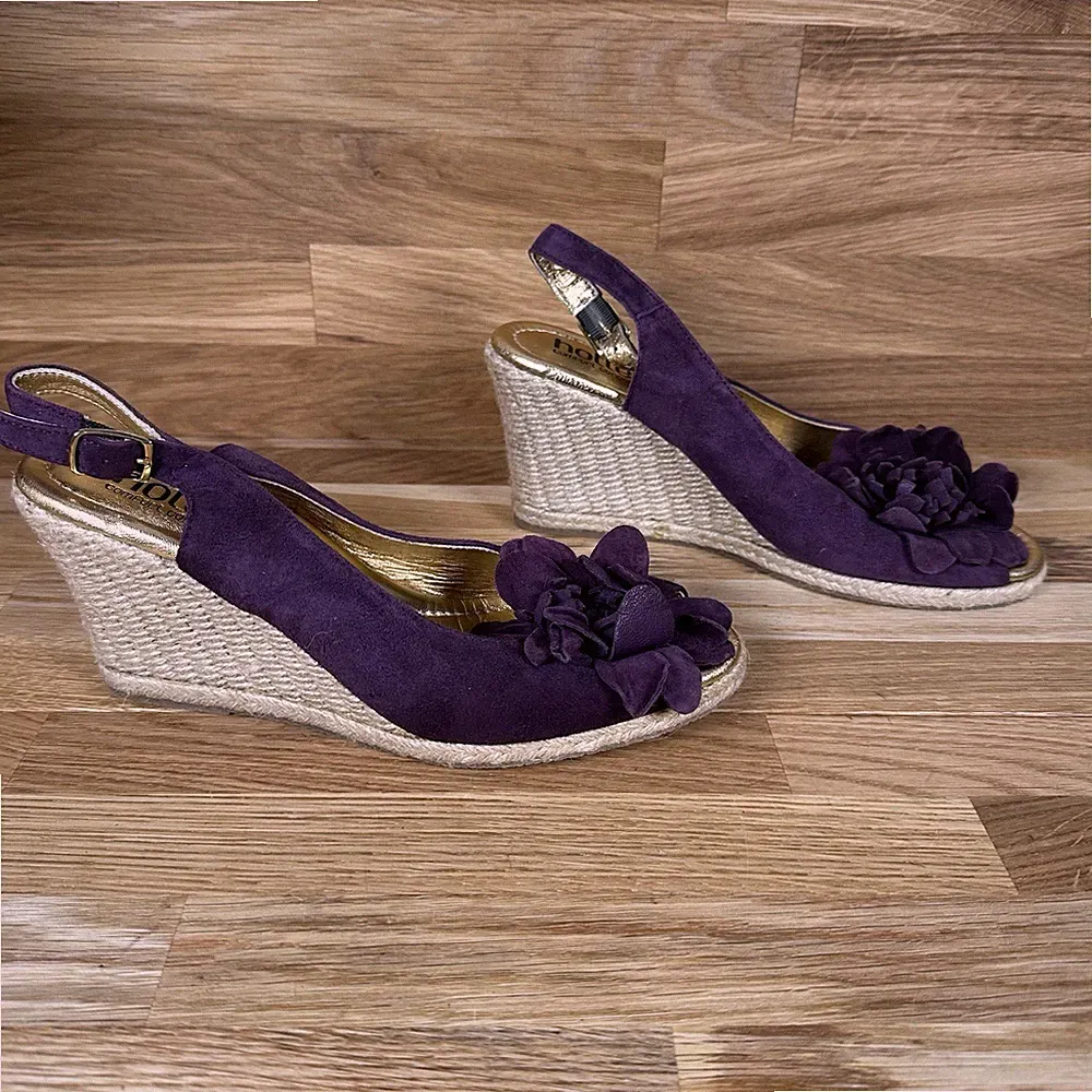 Hotter Gaby lila Wildleder Keilabsatz Seilabsatz Open Toe Sandalen Gr. UK 4 Leder 37