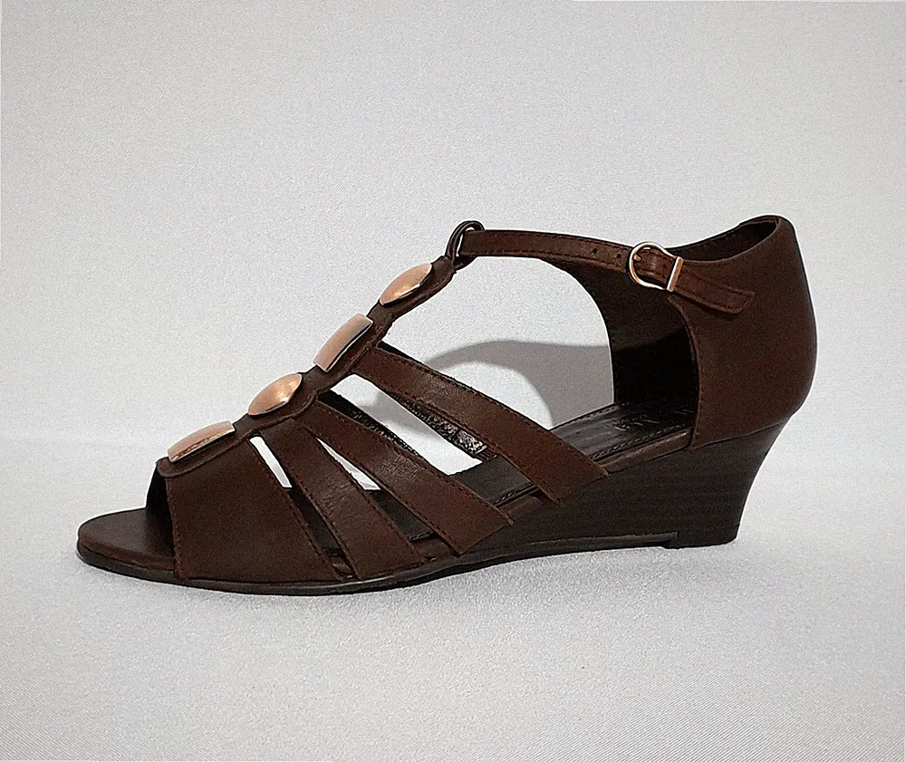 Hotter Surabaya braune Damen-Sandalen aus echtem Leder mit niedrigem Keilabsatz UK-Größe 5,5