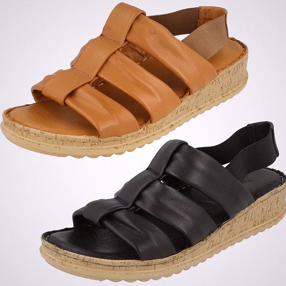 Hush Puppies Eden Gladiator Casual Leder Keilabsatz Sandalen Damen Schwarz Tan