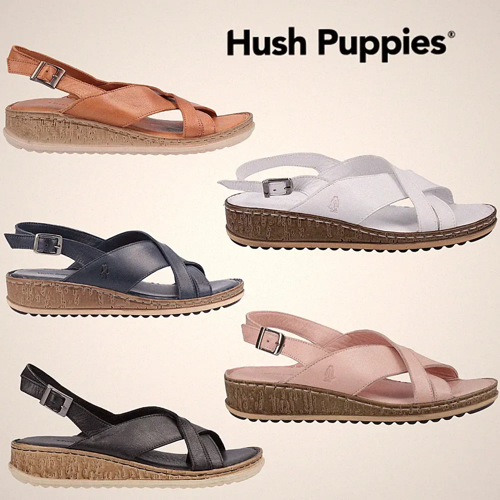 Hush Puppies Elena Damen-Ledersandalen Crossover Keilabsatz Schnalle UK 3–8